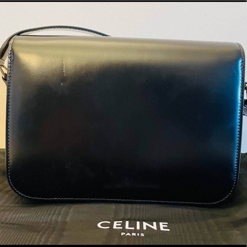 Celine Black Medium Triomphe Bag In Shiny Calfskin - Picture 5 of 9